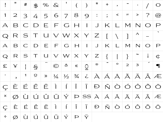 Luxury Platinum  glyph index