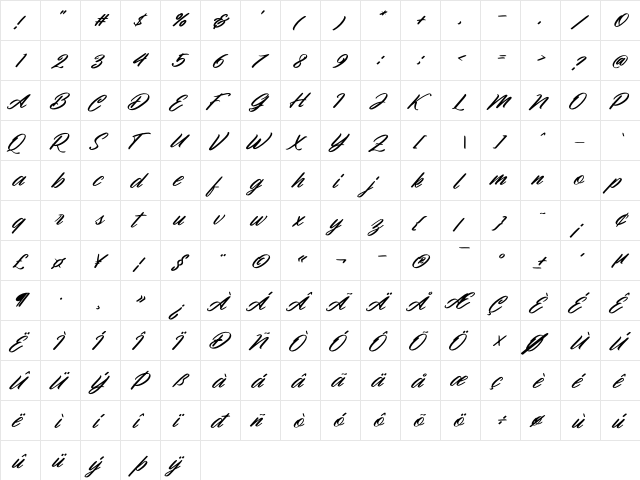 Clauster Italic Regular  glyph index