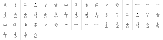 MTF Birthday Bash Doodles Regular  glyph index