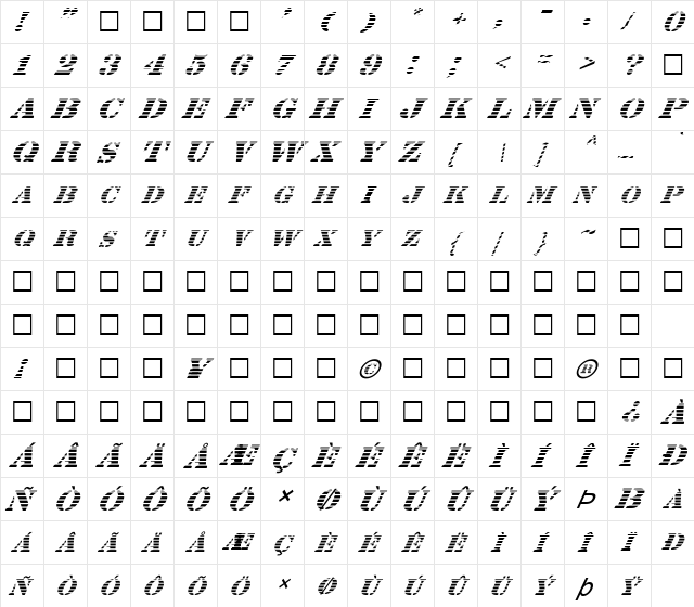 FZ UNIQUE 25 STRIPED ITALIC Normal  glyph index