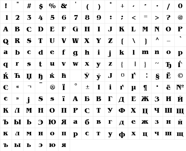 AGBengaly Bold  glyph index