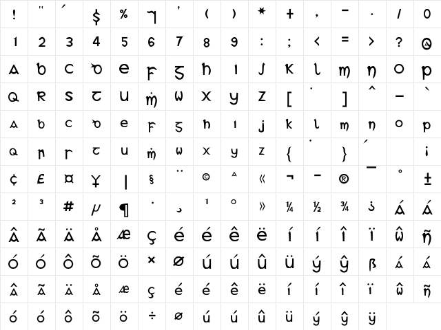 Gael A Regular  glyph index