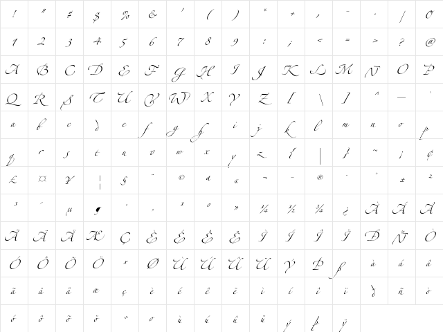 Zapfino Extra LT Two  glyph index