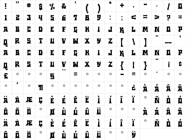 Machohouse Medium  glyph index