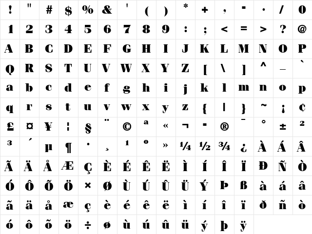ITCFenice LT Ultra Regular  glyph index