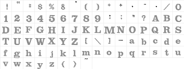 Blue lines Regular  glyph index