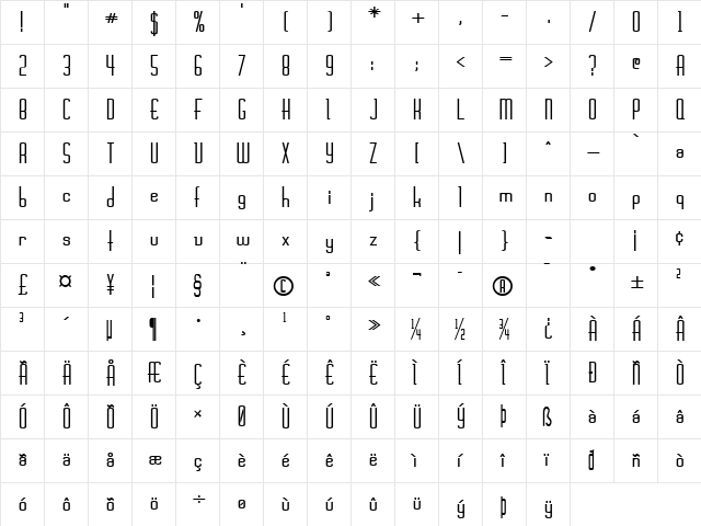 Devon Normal  glyph index