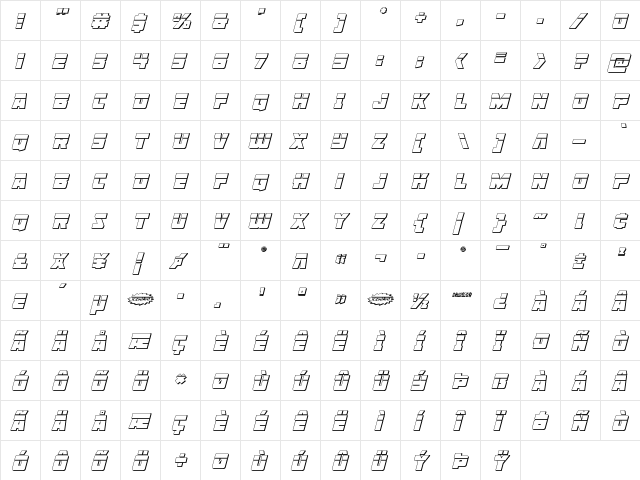 Liberty Legion 3D Laser Italic Italic  glyph index