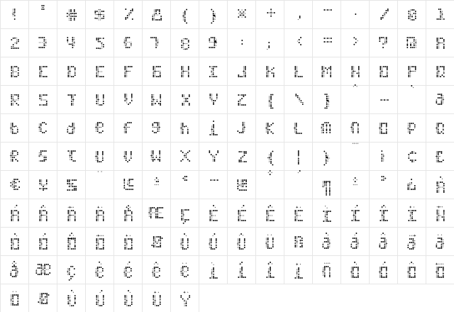 Stardust Regular  glyph index