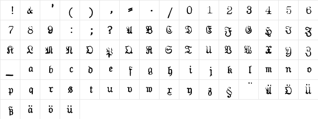 Erika Mono Fraktur PE  glyph index