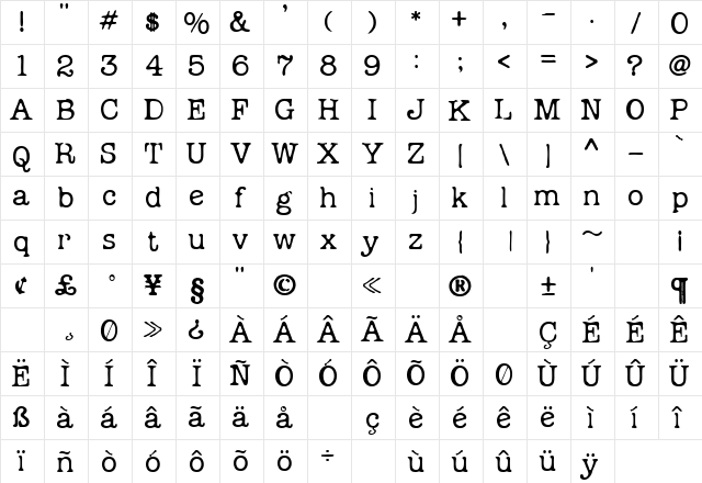 Michaels Bold  glyph index