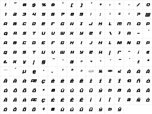 Olympic Carrier Title Italic Italic  glyph index