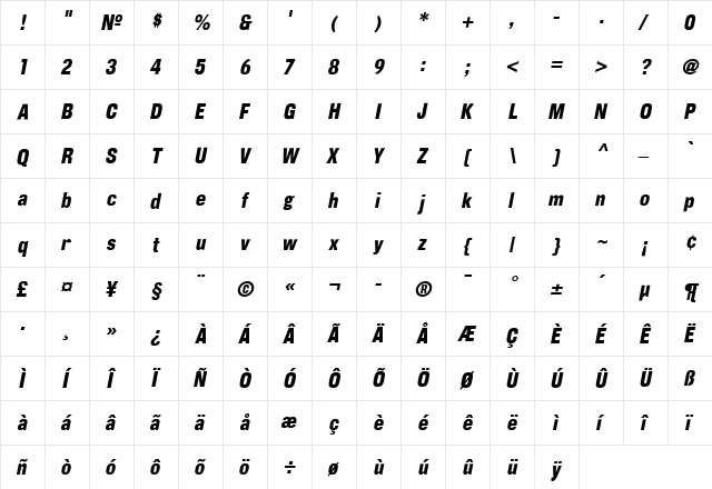 CorpusGothic Italic  glyph index