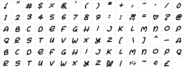 Bunny Ears Italic  glyph index