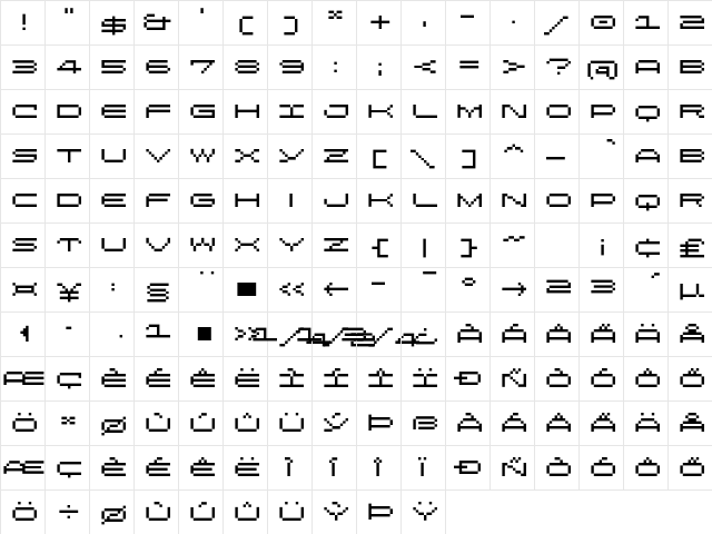 LomoWebPixel LT Std 9 Regular  glyph index
