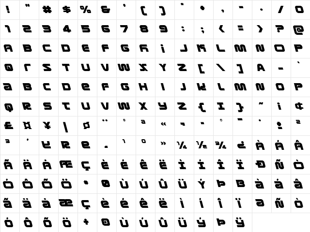 Metronauts Leftalic Italic  glyph index