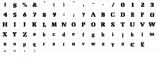 Stencil Export Regular  glyph index