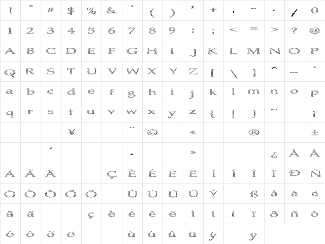 Boldly Go Out Regular  glyph index