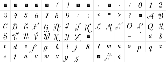 Symphony Script - personal use Regular  glyph index
