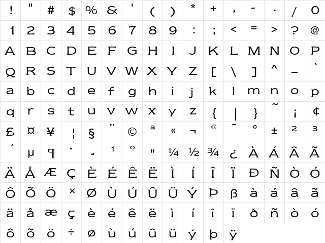 NewtextEF Book  glyph index