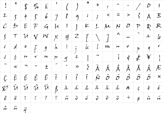 John Handy Std Regular  glyph index