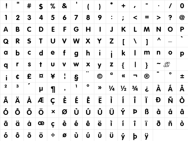 VAG Rounded Black SSi Bold  glyph index