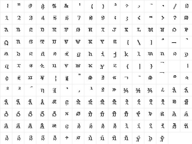 DTCRoughM25 Regular  glyph index