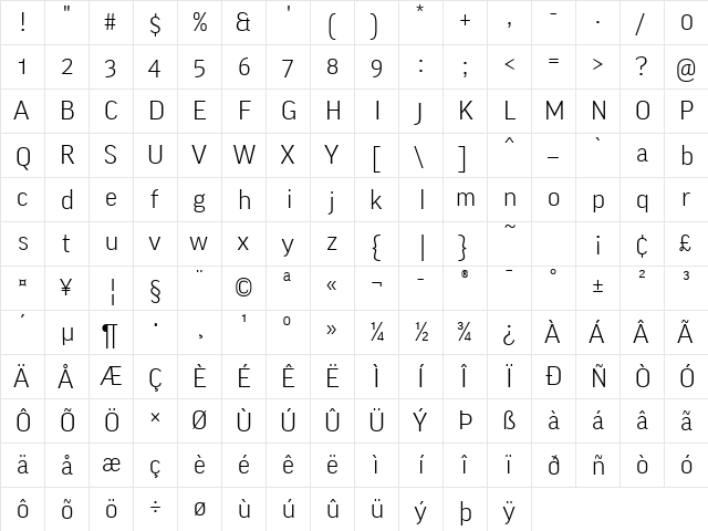 GoodOSF-Light Regular  glyph index