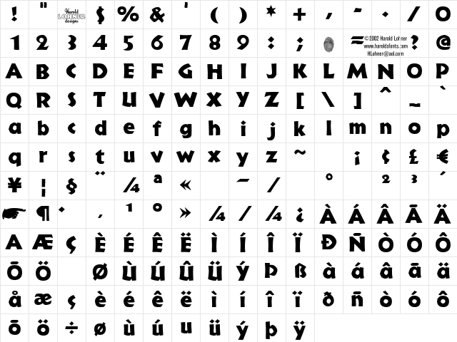 BrideAlt Regular  glyph index