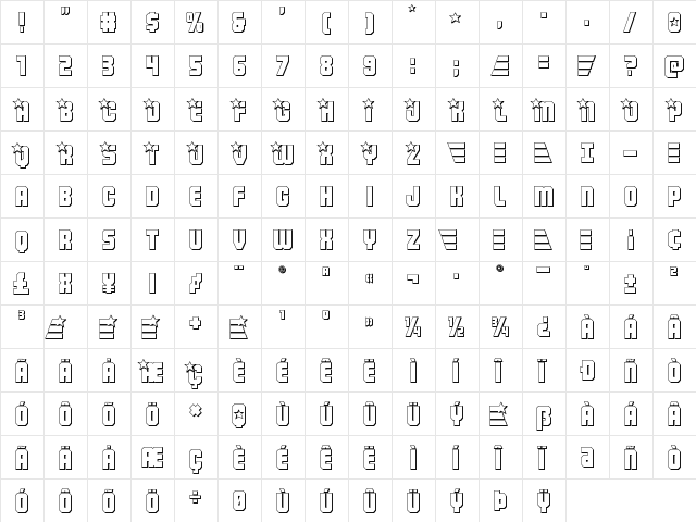 Army Rangers 3D Regular  glyph index