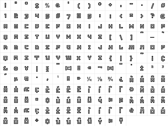 EastBlocICG Open  glyph index