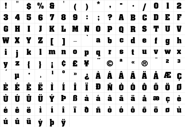 Aachen Bold  glyph index