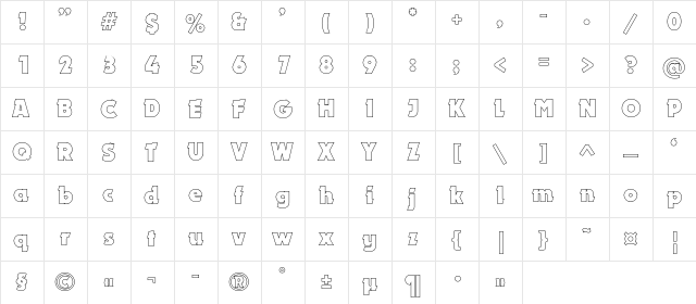 DynarOutline Regular  glyph index