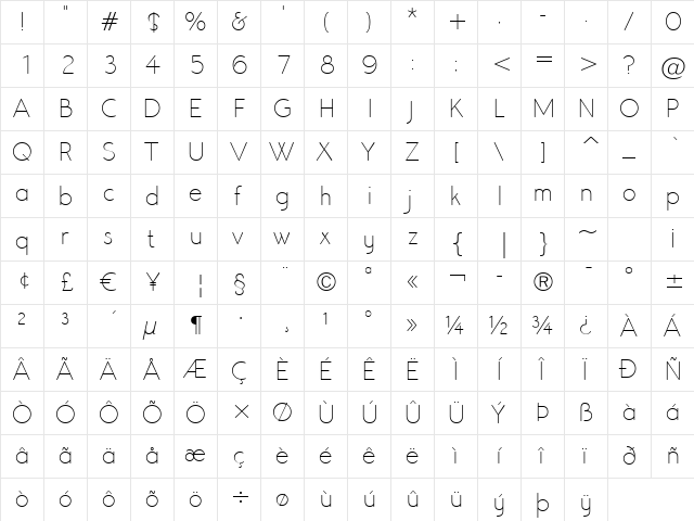 Register Sans BTN Lt Regular  glyph index