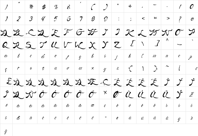 Catumbiry Regular  glyph index