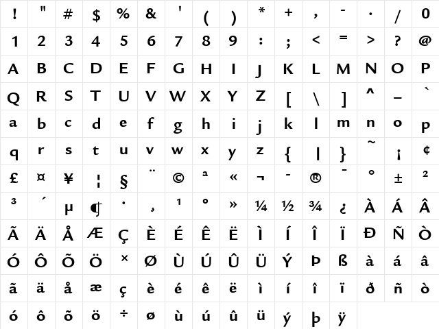 Legacy Sans ITC Regular  glyph index