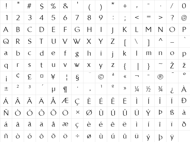 LTBrewery Regular Regular  glyph index