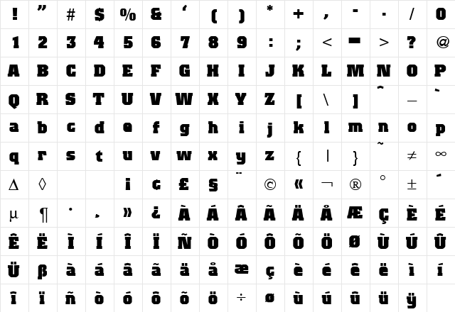 ColoradoBlack Regular  glyph index