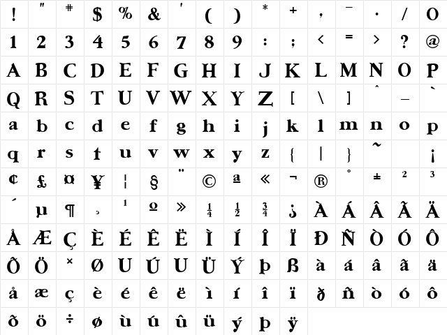 UrsaSerif Bold  glyph index