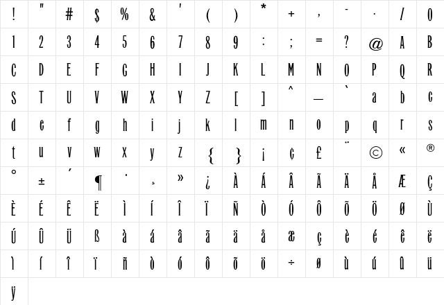 Miehle CG Condensed Regular  glyph index