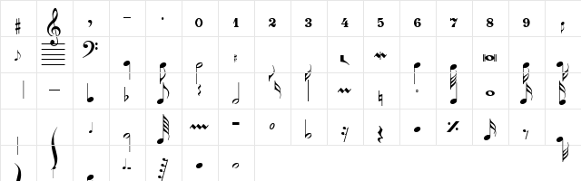 PG Music Font medium  glyph index