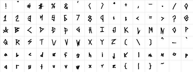 Mezzotick Regular  glyph index