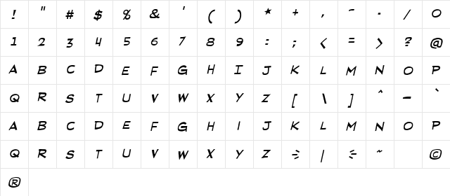 RedStateBlueState BB Italic  glyph index