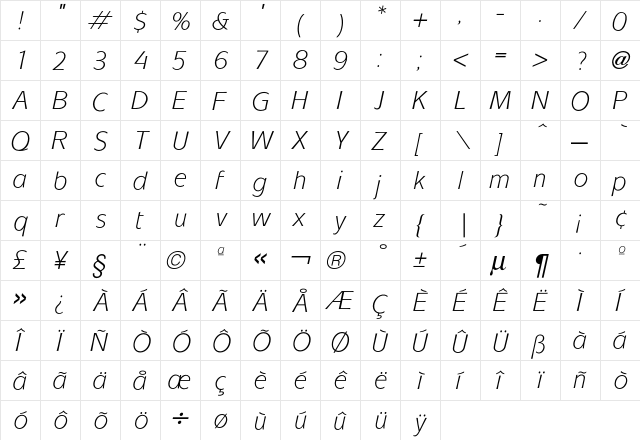 Mixage BookItalic  glyph index