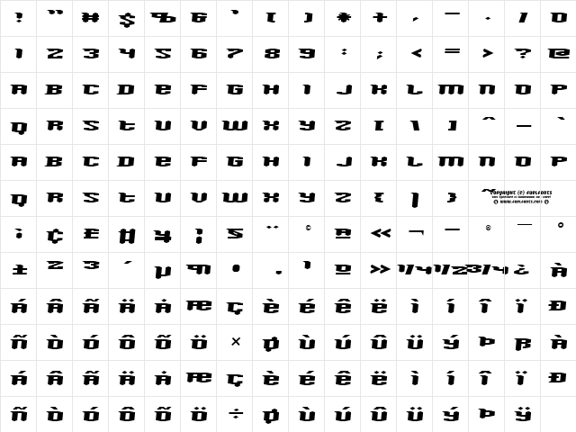 Knucklebuster Oblique  glyph index