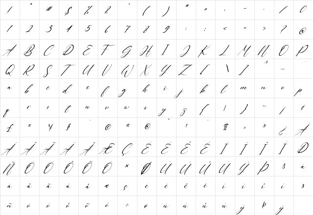 Heallington Italic Regular  glyph index