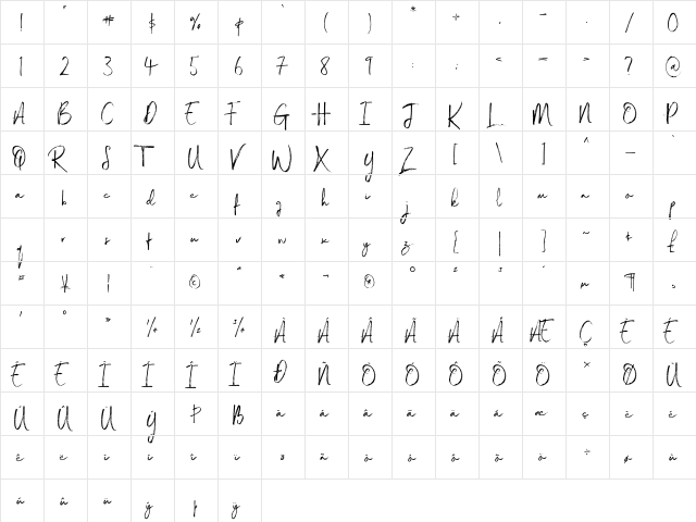 Magnite Regular  glyph index