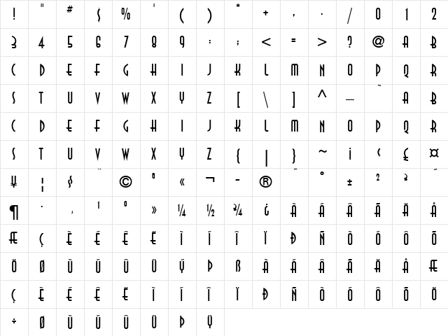Anna Regular  glyph index