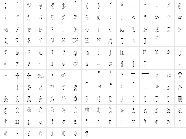 AntaresOpen Regular  glyph index