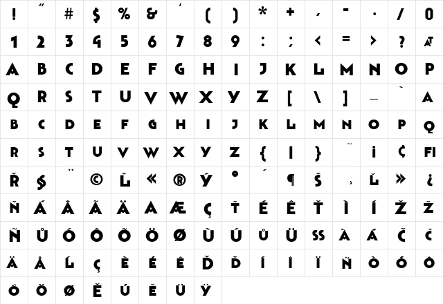 Bahnhof Black  glyph index